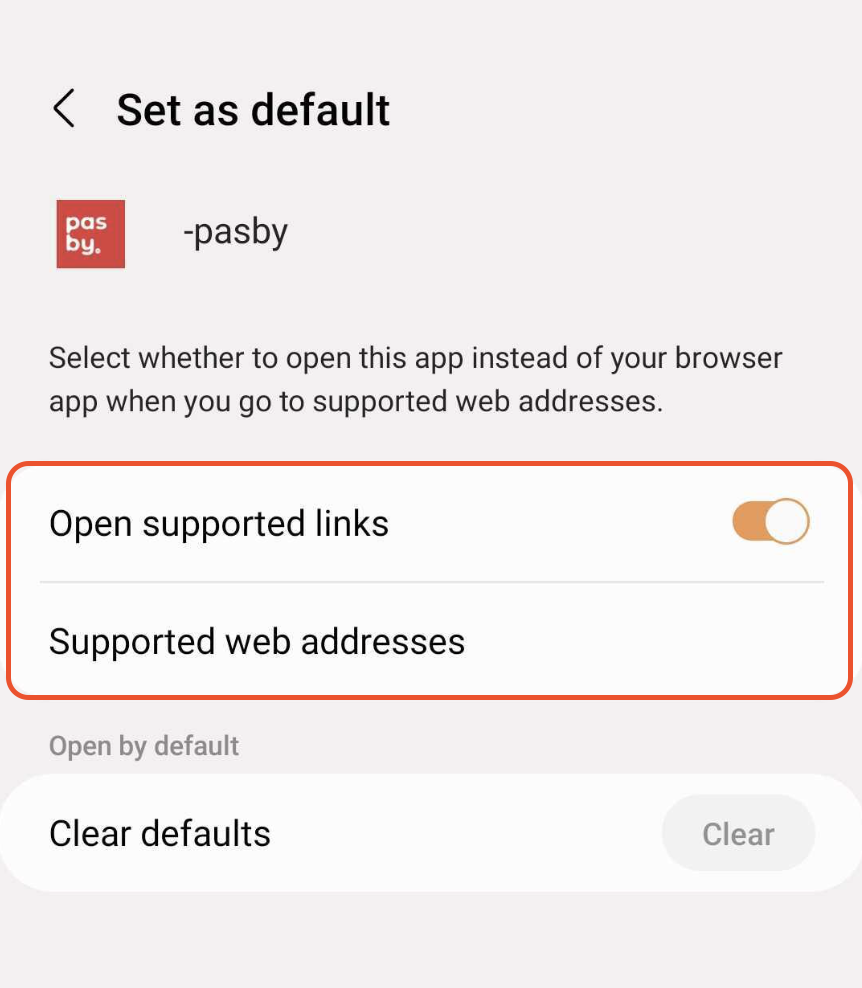 Enable supported links for pasby app in settings